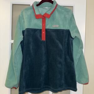 Columbia Blue Pink Color Block 1/4 Snap Pullover Fleece Sweatshirt Women Size 1X